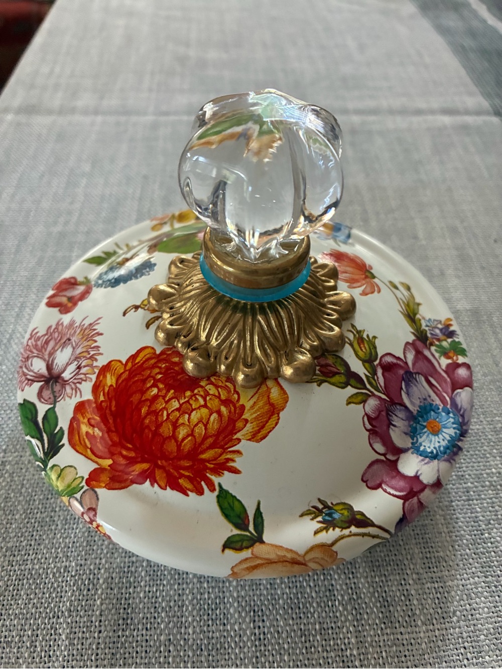 Vintage MacKenzie Childs White Flower Market Canister Lid with Blue Ring